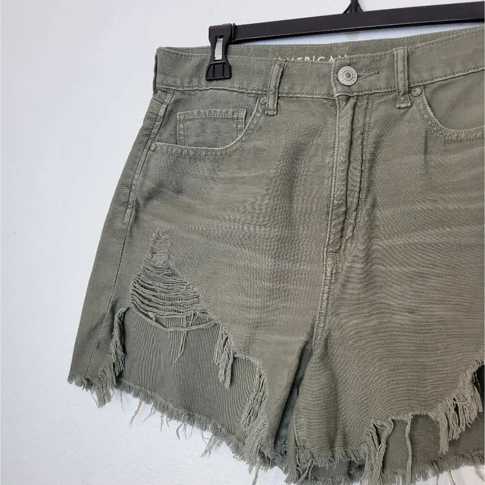 AMERICAN EAGLE Green Highest Rise Mom Short Distressed Festival Grunge Size 8